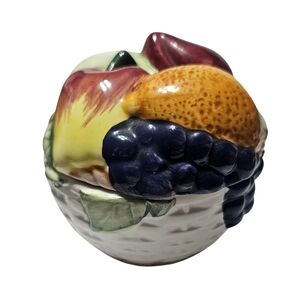 Vintage Ceramic Basket Weave Sugar Bowl With Fruit Lid, Made in Portugal